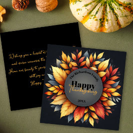 Elegante Herbstlaub Erntedank Familienname Jahr Feiertagskarte