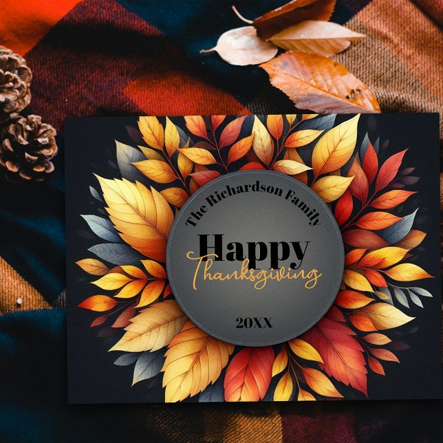 Elegante Herbstlaub Erntedank Familienname Jahr Postkarte (Von Creator hochgeladen)