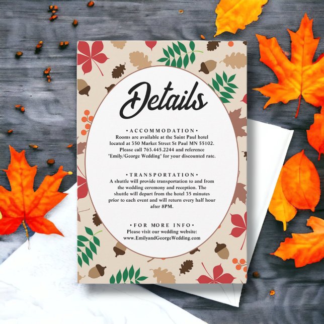 Elegante Herbstlaub Herbst Moderne Blumenhochzeit Begleitkarte (Von Creator hochgeladen)