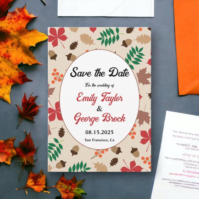 Elegante Herbstlaub Herbst Moderne Blumenhochzeit Save The Date (Von Creator hochgeladen)