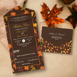 Elegante Herbstlaub Hochzeit im Herbst All In One Einladung