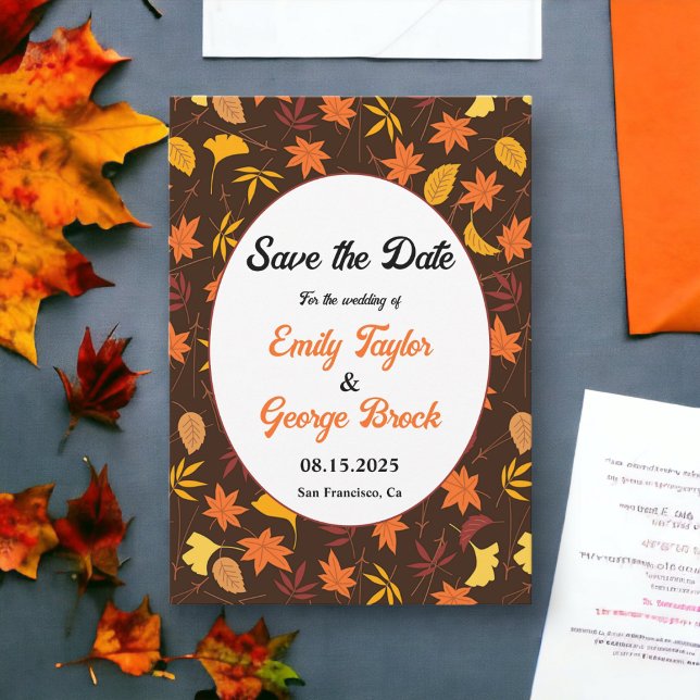 Elegante Herbstlaub Hochzeit im Herbst Save The Date (Von Creator hochgeladen)