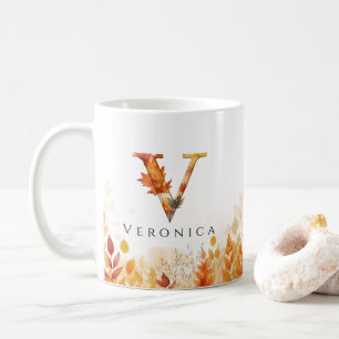 Elegante Herbstlaub Initial Letter V Monogramm Kaffeetasse