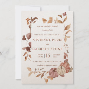 Elegante Herbstlaub Pumpkins Minimalistisch Hochze Einladung