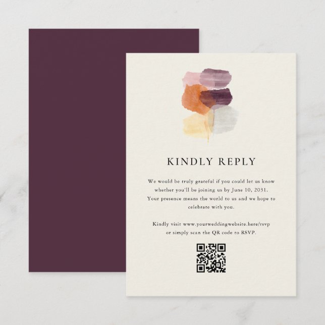 Elegante Herbstlaub QR Code Online-Hochzeit RSVP Karte (Vorne/Hinten)