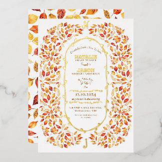 Elegante Herbstlaub Rustic Boho Wedding Folieneinladung