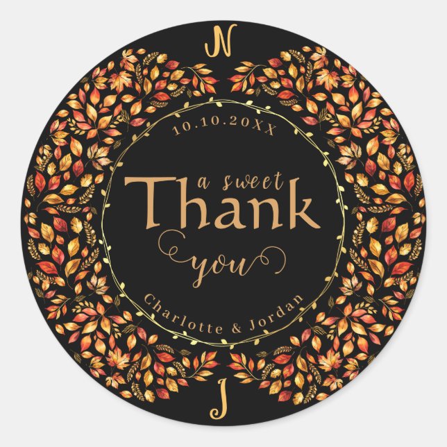 Elegante Herbstlaub Rustikale Terracotta Hochzeit Runder Aufkleber (Vorderseite)