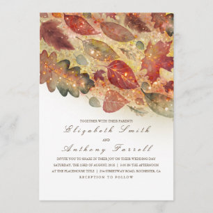Elegante Herbstlaub und Glitzer-Hochzeit Einladung