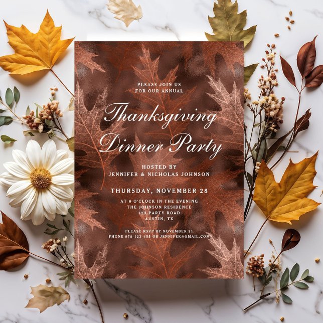 Elegante Herbstlaube Erntedank Dinner Party Einladung (Elegant Fall Leaves Thanksgiving Dinner Party Invitation)