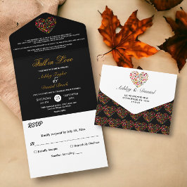 Elegante Herbstlaube Herzblütenhochzeit All In One Einladung