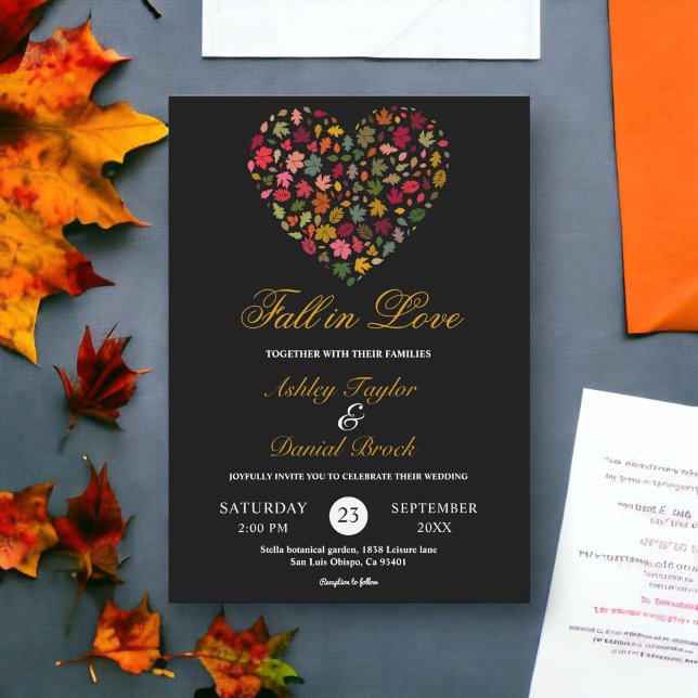 Elegante Herbstlaube Herzblütenhochzeit Einladung (Von Creator hochgeladen)