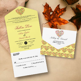 Elegante Herbstlaube Hochzeit der Gelben Blüte All In One Einladung