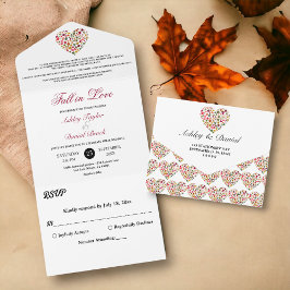 Elegante Herbstlaube Hochzeit im romantischen Herz All In One Einladung