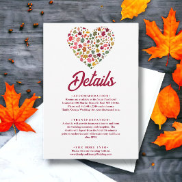 Elegante Herbstlaube Hochzeit im romantischen Herz Begleitkarte
