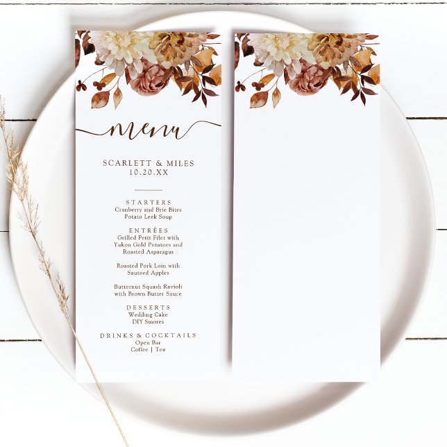 Elegante Herbstlaube Hochzeit Menükarte (Elegant Fall Leaves Wedding Menuby Painted Paperie
)