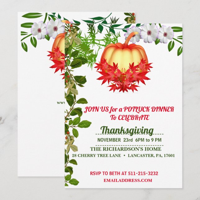 Elegante Herbstlaube Pumpkin Erntedank Dinner Einladung (Vorne/Hinten)