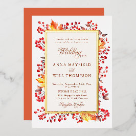Elegante Herbstlaube Rote Berries-Rahmen Hochzeit Folieneinladung