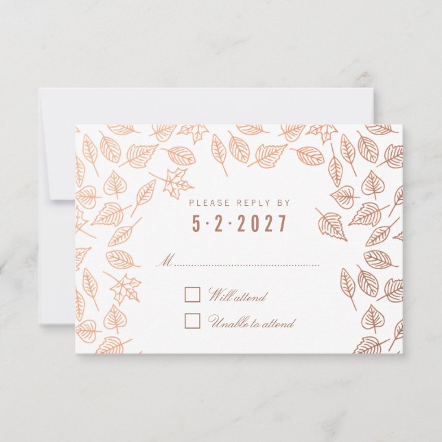 Elegante Herbstleaves Copper Wedding RSVP Karte (Vorderseite)