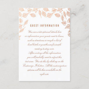 Elegante Herbstleaves Kupfer Hochzeitkarte Begleitkarte