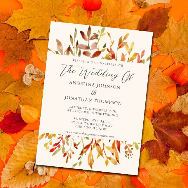 Elegante Herbstleaves Wasserfarbe Hochzeit im Herb Magneteinladung (Von Creator hochgeladen)