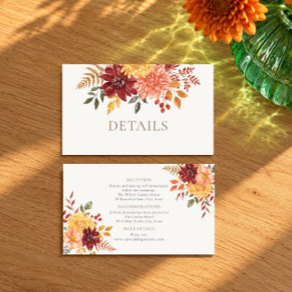 Elegante herbstliche Aquarell-Blumen-Hochzeitsdeta Begleitkarte