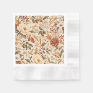 Elegante herbstliche Blumen-Karopappe-Tischserviet Serviette