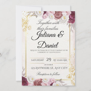 Elegante herbstliche Blumen-Kürbis-Hochzeitseinlad Einladung