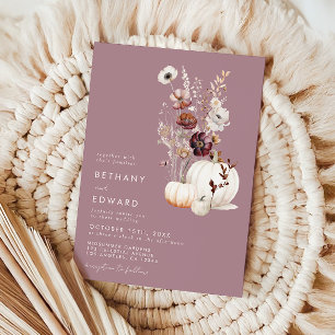Elegante herbstliche Blumen-Kürbis-Hochzeitseinlad Einladung
