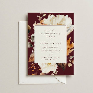 Elegante herbstliche Blumen-Thanksgiving-Dinnerpar Einladung