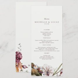 Elegante herbstliche Blumenhochzeit Menükarte