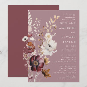 Elegante herbstliche Floral-Mauve-Hochzeitsparty Einladung