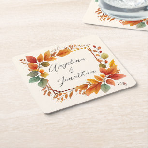 Elegante herbstliche Wasserfarbe Creme Hochzeit Rechteckiger Pappuntersetzer