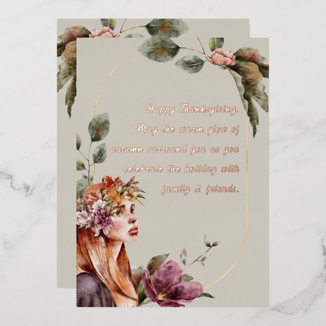 Elegante Herbstmärchen Rose Blumenschrift Folien Feiertagskarte (Vorderseite/Rückseite)