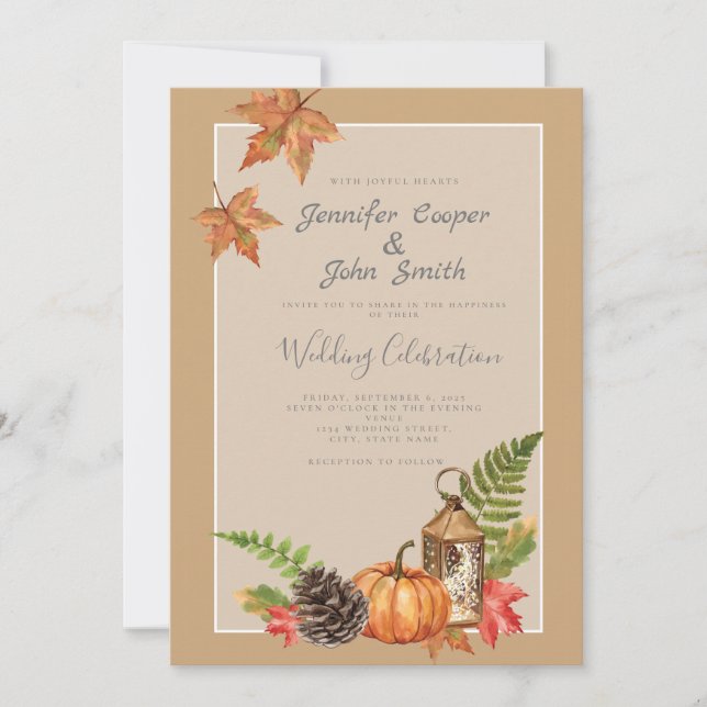 Elegante Herbstniederlage Pumpkin Hochzeit Einladung (Vorderseite)