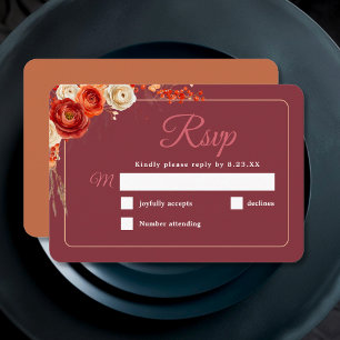 Elegante Herbstorange Terracotta Hochzeit mit Blum RSVP Karte