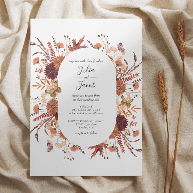 Elegante Herbstwoche Einladung (Elegant Autumn Watercolor Floral Wedding Party Supplies)