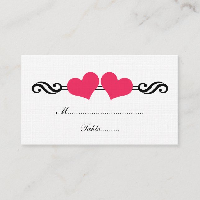 Elegante Herz Hochzeit Platzkarte, rosa Platzkarte (Vorderseite)