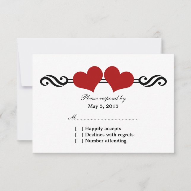 Elegante Herz-Hochzeitkarte, rot RSVP Karte (Vorderseite)
