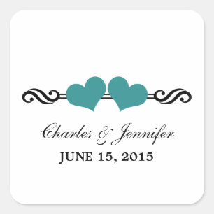 Elegante Herz-Hochzeitsticker, Aquamarin Quadratischer Aufkleber