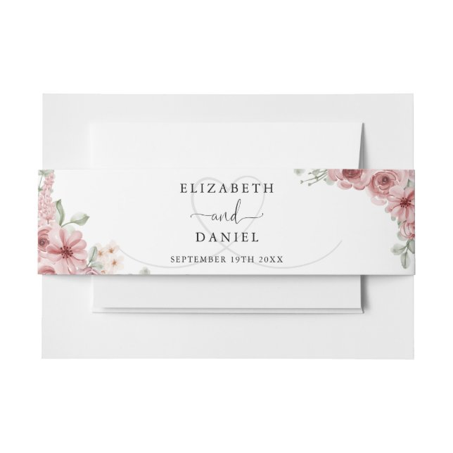 Elegante Herz-Rose Blumenhochzeit Einladungsbanderole (Vorderseite Beispiel)