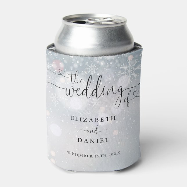 Elegante Herz-Script-Winterhochzeit Dosenkühler (Kanne Vorderseite)