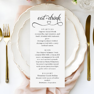 Elegante Herz-Typografie Moderne Hochzeitsmenükart Menükarte