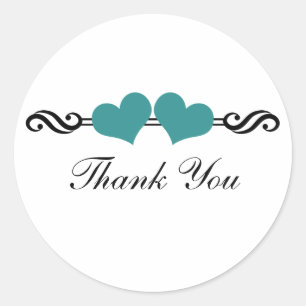 Elegante Herzen Danke Stickers, Aquamarin Runder Aufkleber