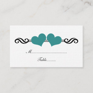 Elegante Herzen Hochzeit Platzkarte, Aquamarin Platzkarte