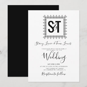 Elegante Herzen & Rahmen Schwarz Weiß Hochzeit Einladung