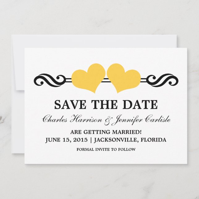 Elegante Herzen Save the Date einladen, gelb Einladung (Vorderseite)