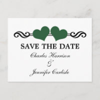 Elegante Herzen Save the Date Postkarte, grün