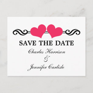 Elegante Herzen Save the Date Postkarte, Rosa Ankündigungspostkarte