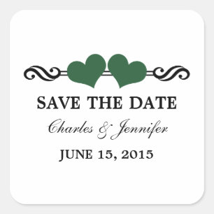 Elegante Herzen Save the Date Sticker, grün Quadratischer Aufkleber