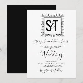 Elegante Herzen und Schwarz-weiße Hochzeiten Einladung